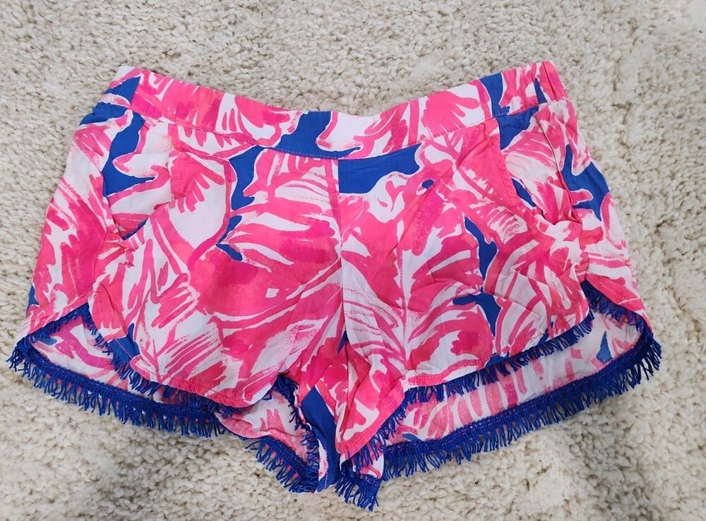 Lilly Pulitzer Cocoa Shorts Fringe Trim Pockets Hot Pink Hottie Floral Small
